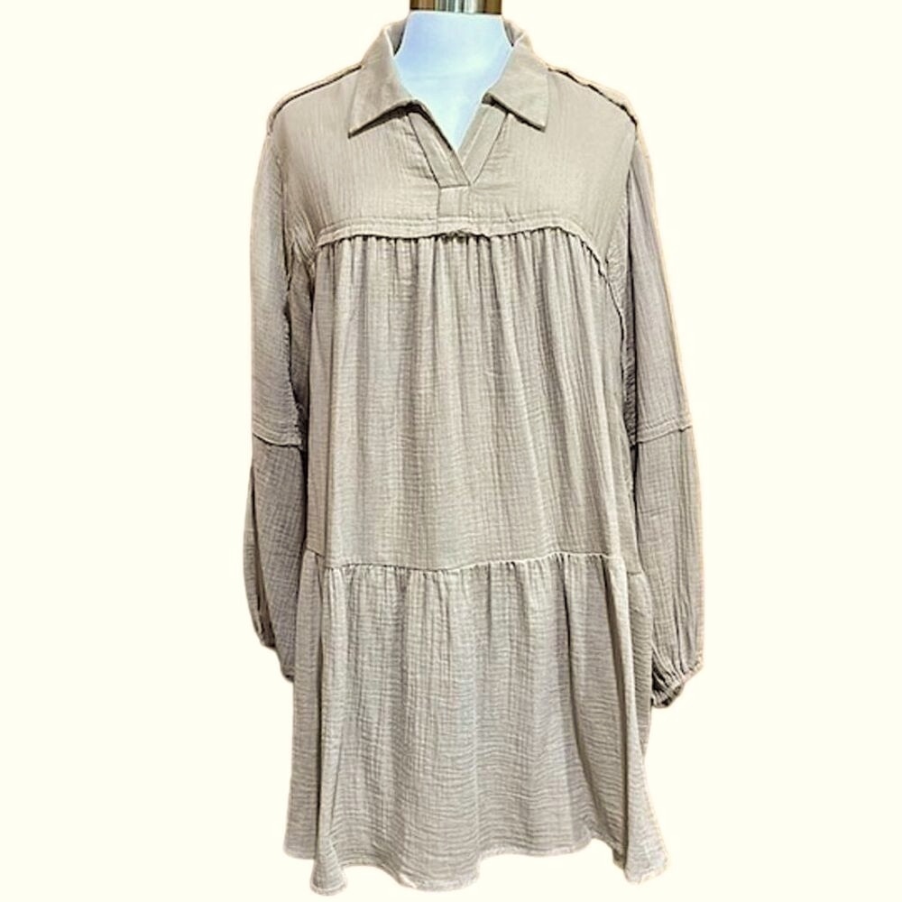 Andree by Unit Beige Long Sleeve Button-Up Tunic Dress Size L - NWT